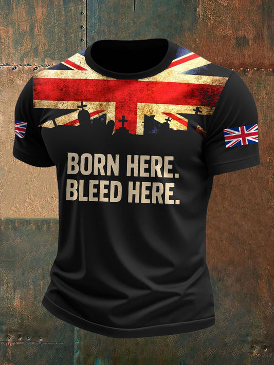 Men's UK Flag ImmigrationBorn Here Bleed Here Printed T-shirt
