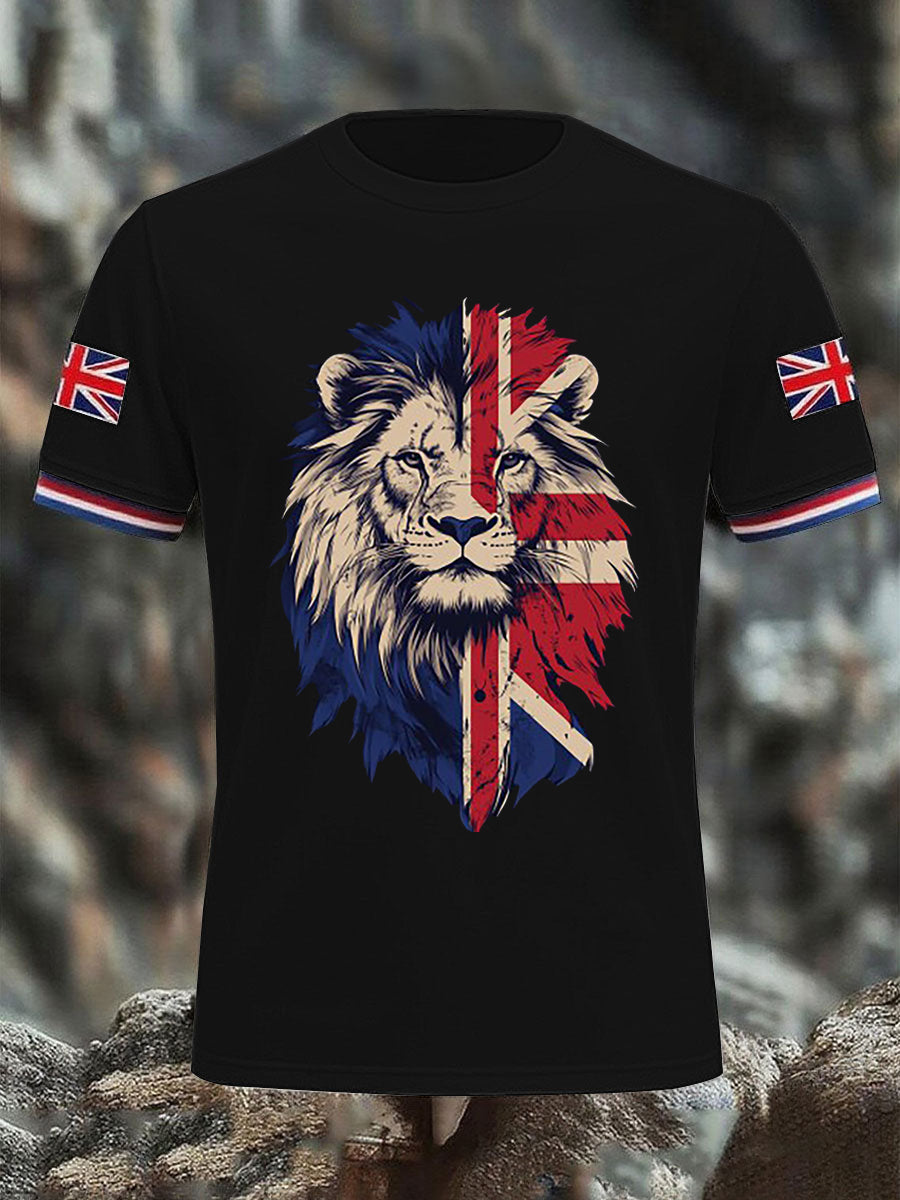 Men's Vintage England Flag Lion Casual T-Shirt