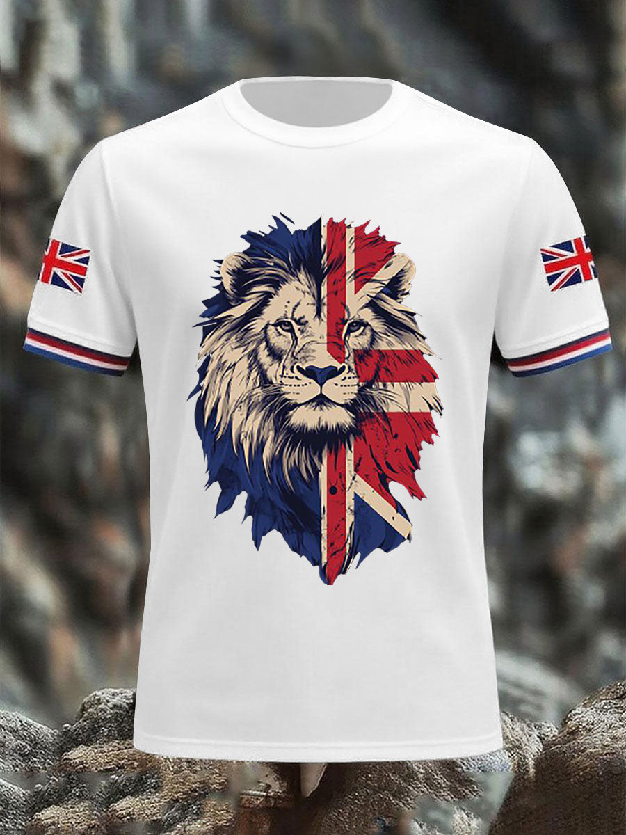 Men's Vintage England Flag Lion Casual T-Shirt