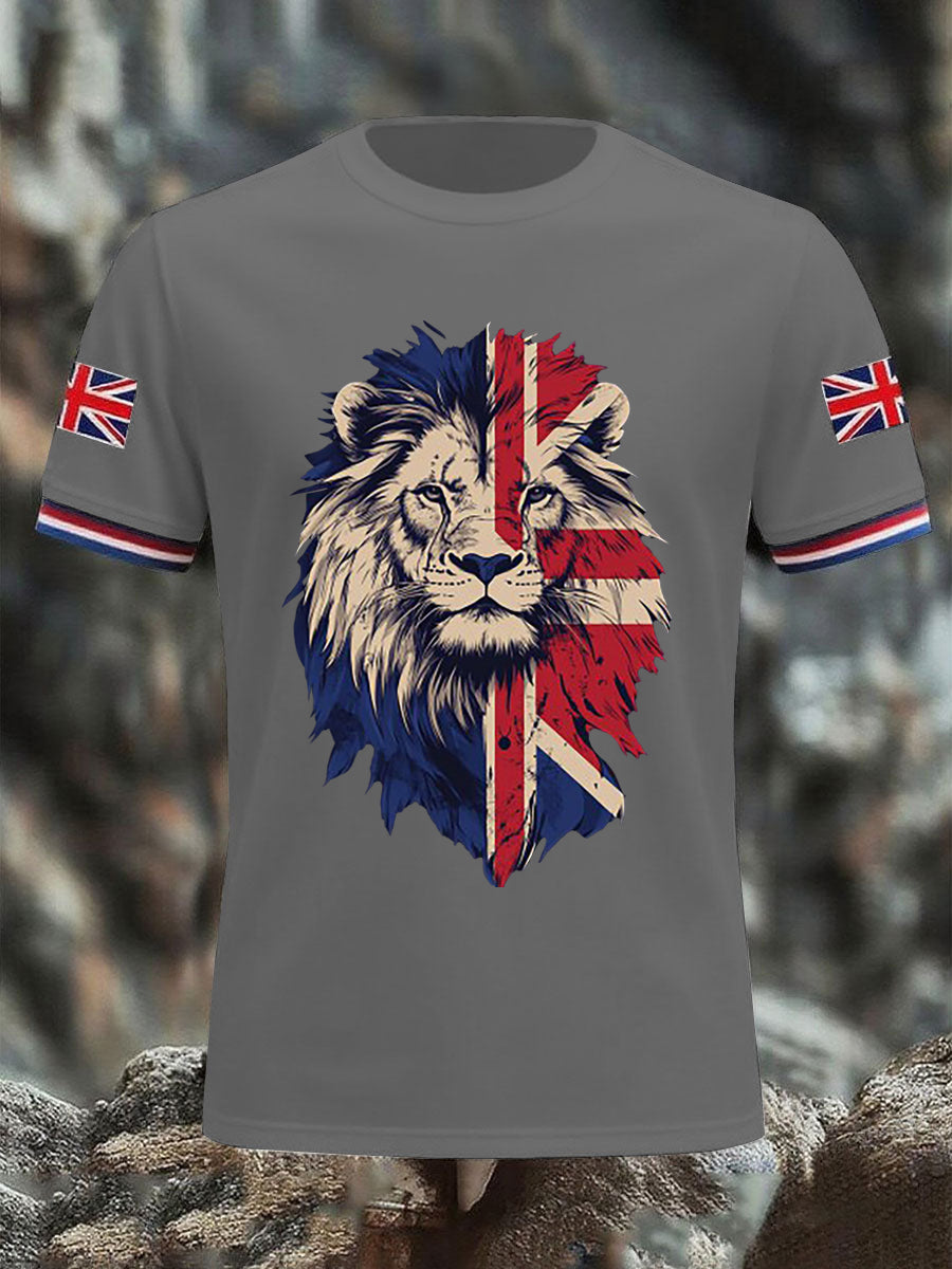 Men's Vintage England Flag Lion Casual T-Shirt
