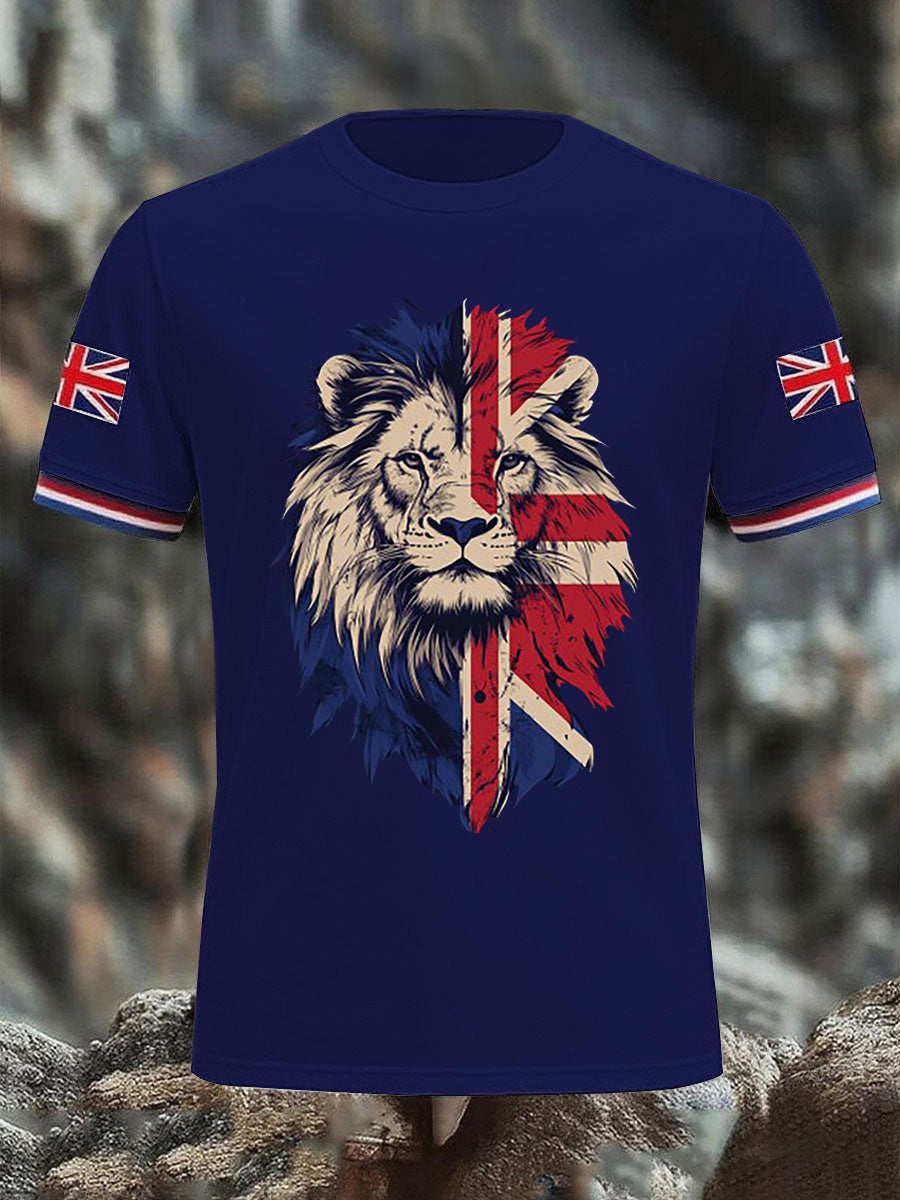 Men's Vintage England Flag Lion Casual T-Shirt