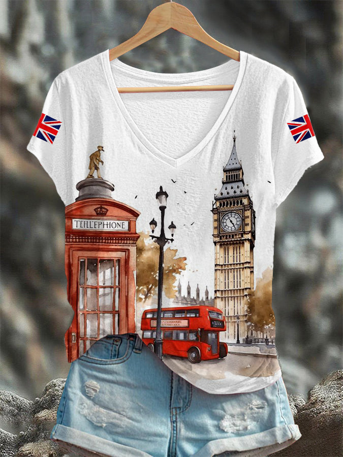 Women's British Streets V-neck T-shirt