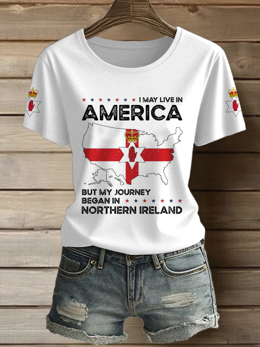 Women's Northern Ireland Map Printed Vintage Fashion Loose Short Sleeve T-Shirt