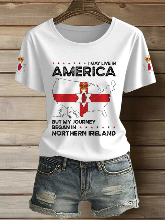Women's Northern Ireland Map Printed Vintage Fashion Loose Short Sleeve T-Shirt