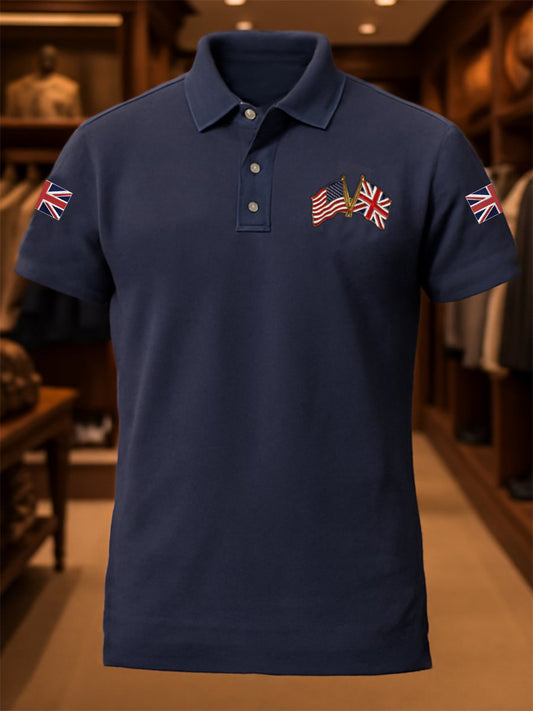 Men's Business Casual Union Jack America Flag Short Sleeve Shirt