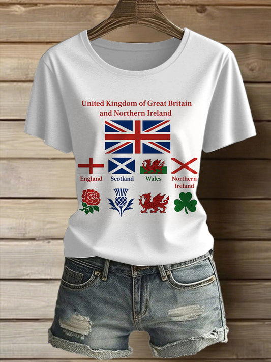 Women's Great Britain And Northern Ireland Printed Vintage Fashion Loose Short Sleeve T-Shirt