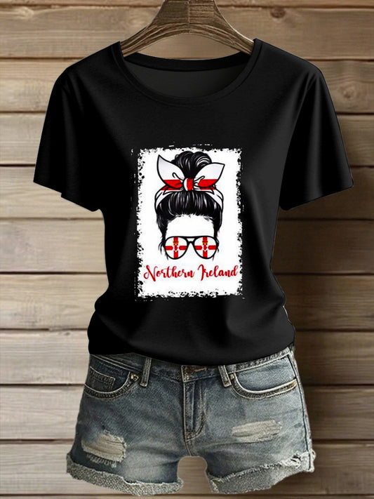 Women's Northern Ireland Girl Printed Vintage Fashion Loose Short Sleeve T-Shirt