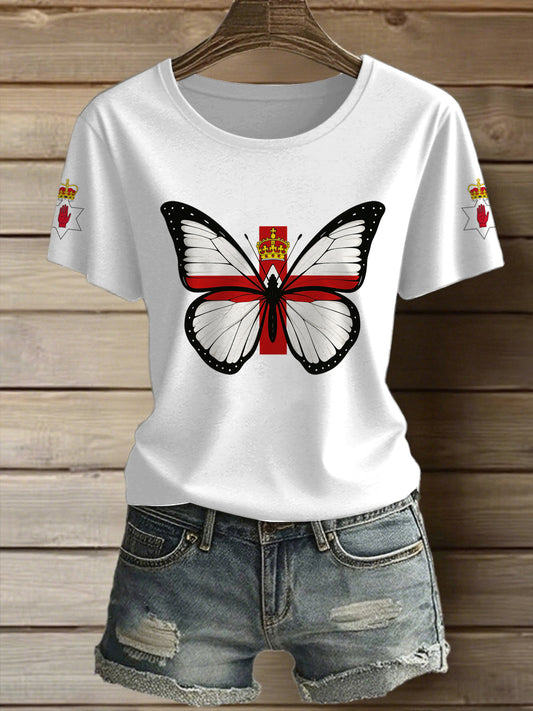 Women's Northern Ireland Butterfly Printed Vintage Fashion Loose Short Sleeve T-Shirt
