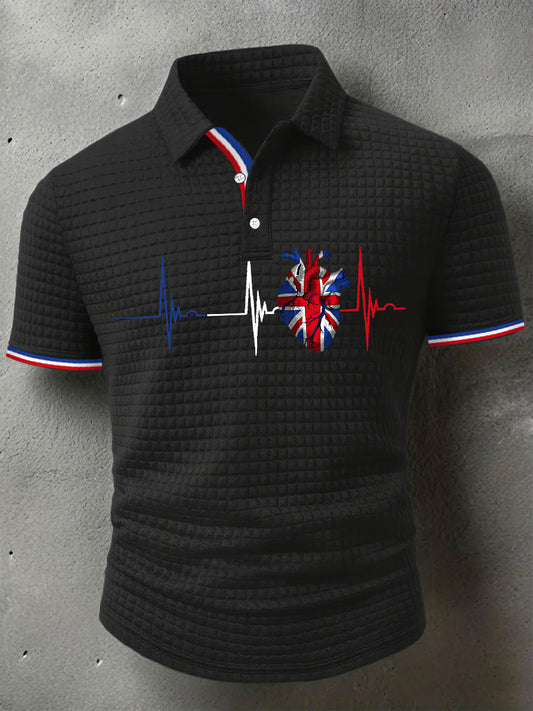 Men's UK Flag Heartbeat Print Casual Short-Sleeve Waffle Top