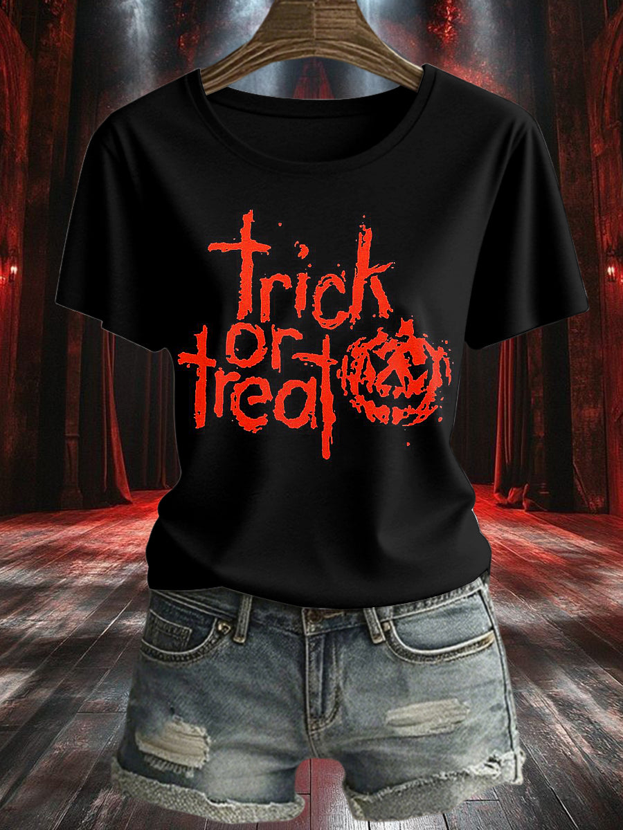 Women's Halloween Printed Vintage Fashion Loose Short Sleeve T-Shirt