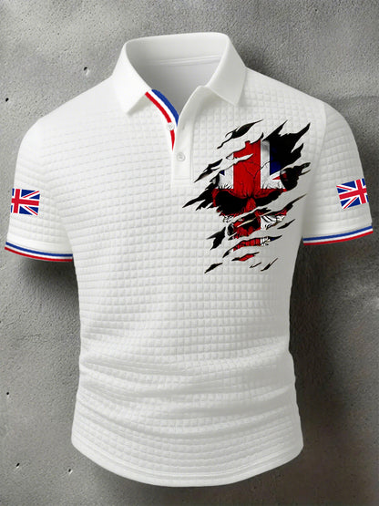 Men's UK Flag Skull Print Casual Short-Sleeve Waffle Top