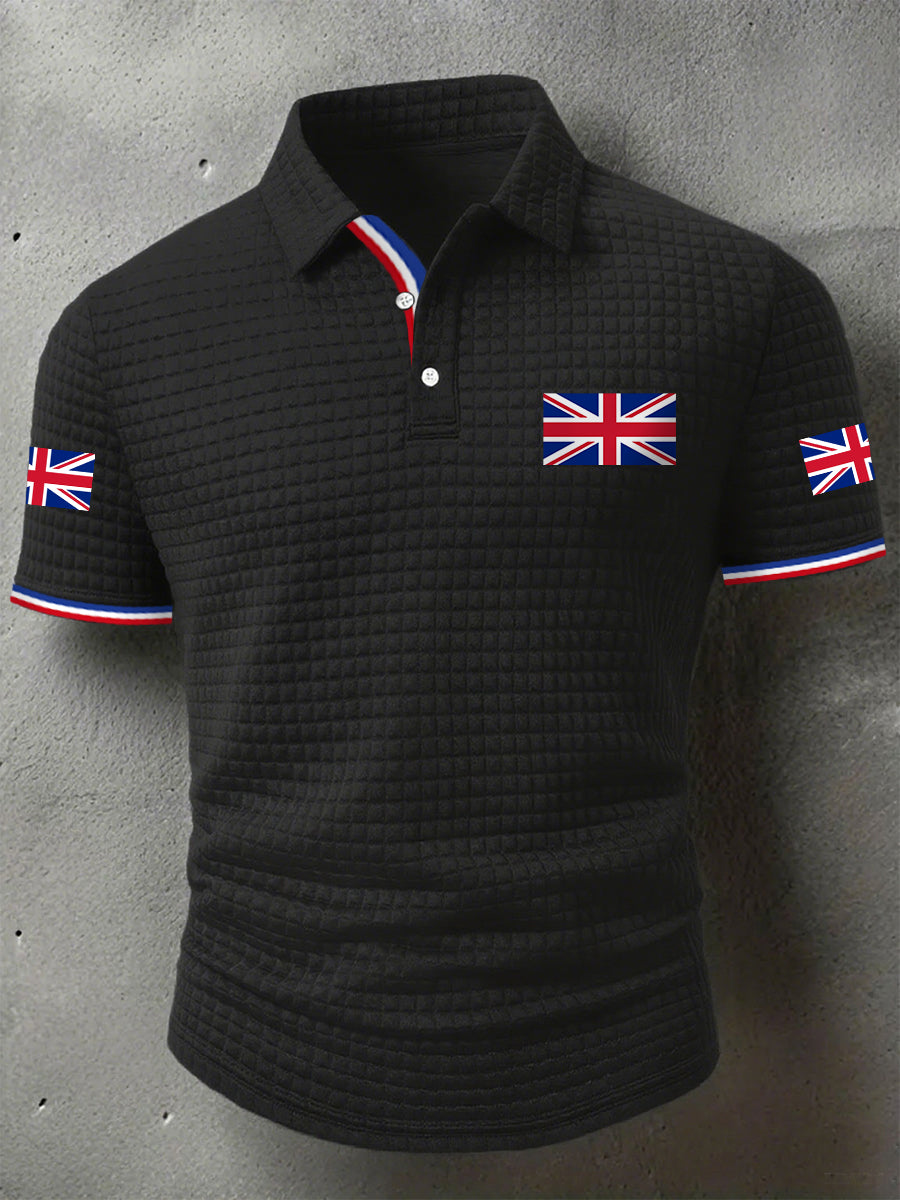 Men's UK Flag Print Casual Short-Sleeve Waffle Top