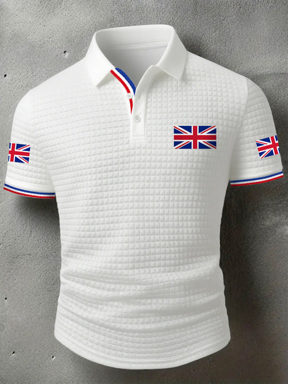 Men's UK Flag Print Casual Short-Sleeve Waffle Top