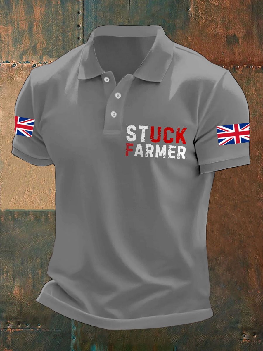 Men's UK Flag Stuck Farmer Printed Casual Tops