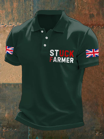 Men's UK Flag Stuck Farmer Printed Casual Tops