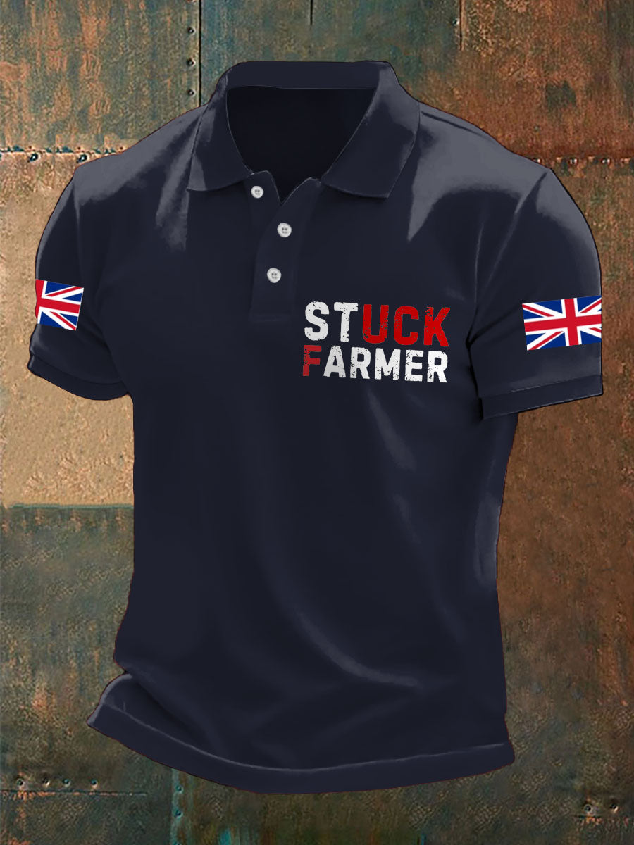 Men's UK Flag Stuck Farmer Printed Casual Tops