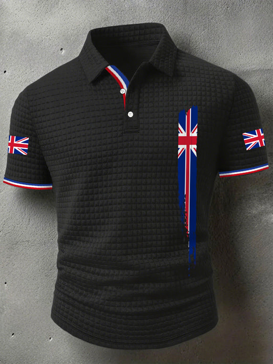 Men's UK Flag Print Casual Short-Sleeve Waffle Top
