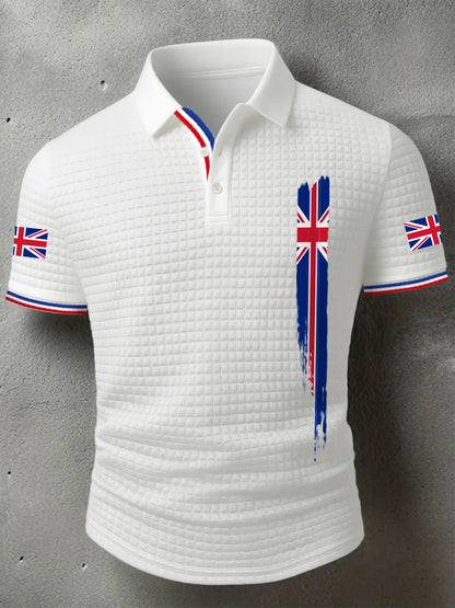 Men's UK Flag Print Casual Short-Sleeve Waffle Top