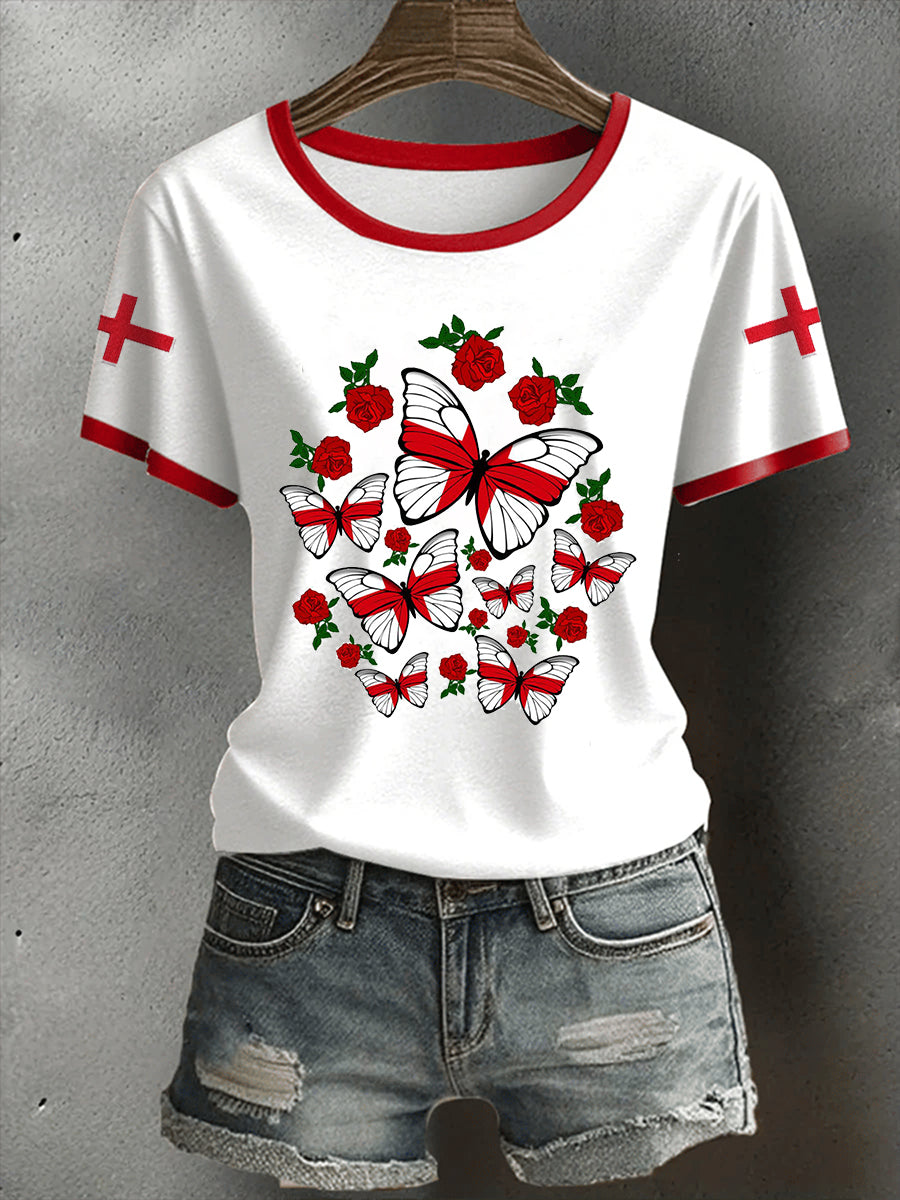 Women's England Flag Butterfly Short-sleeved T-shirt