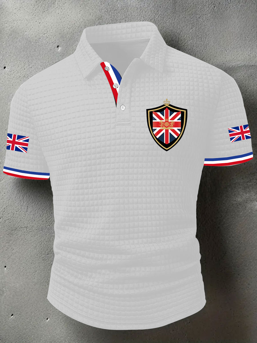 Men's UK Flag Print Casual Short-Sleeve Waffle Short Sleeve Top
