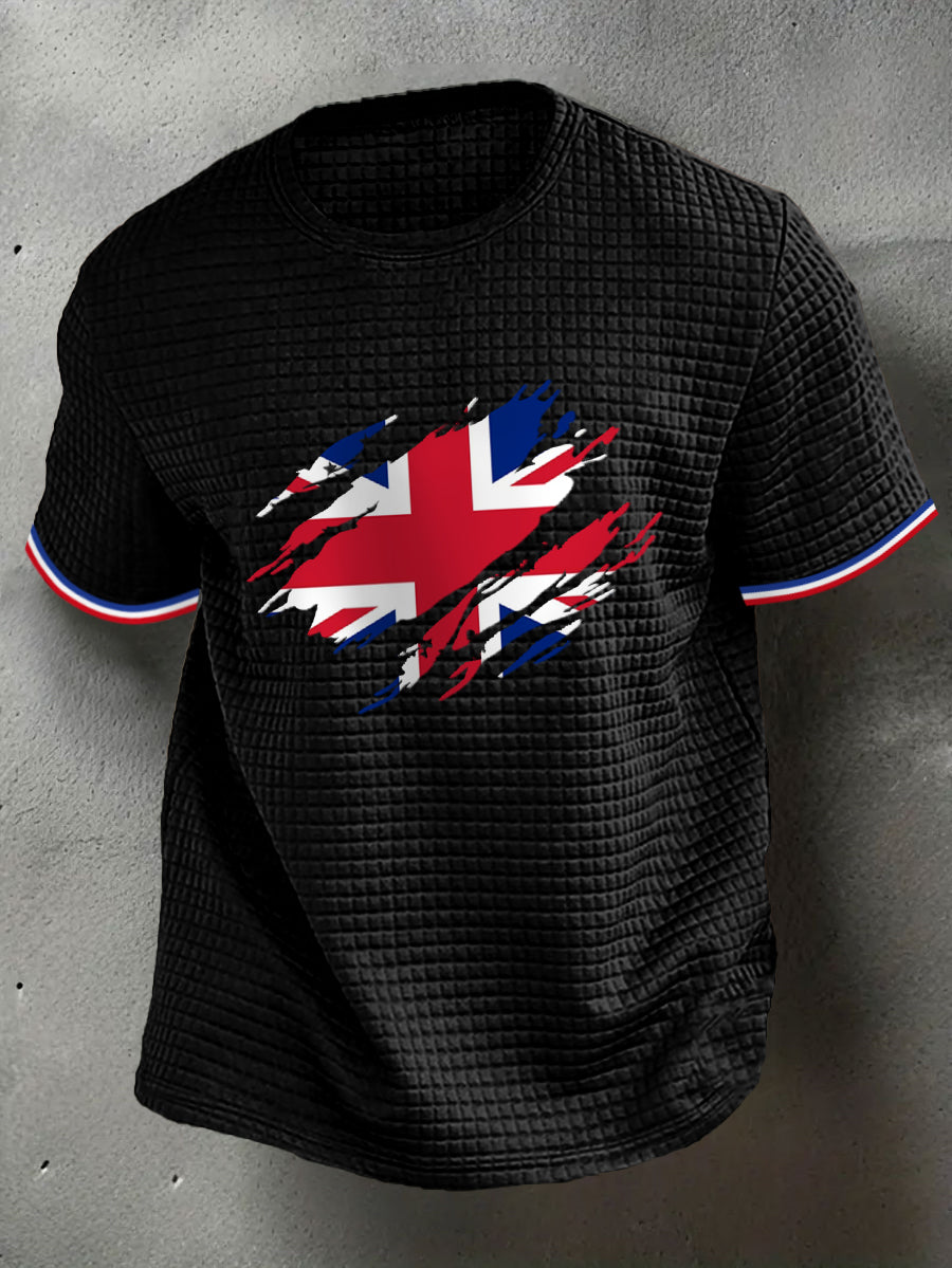 Men's UK Flag Print Casual Short-Sleeve Waffle Tee
