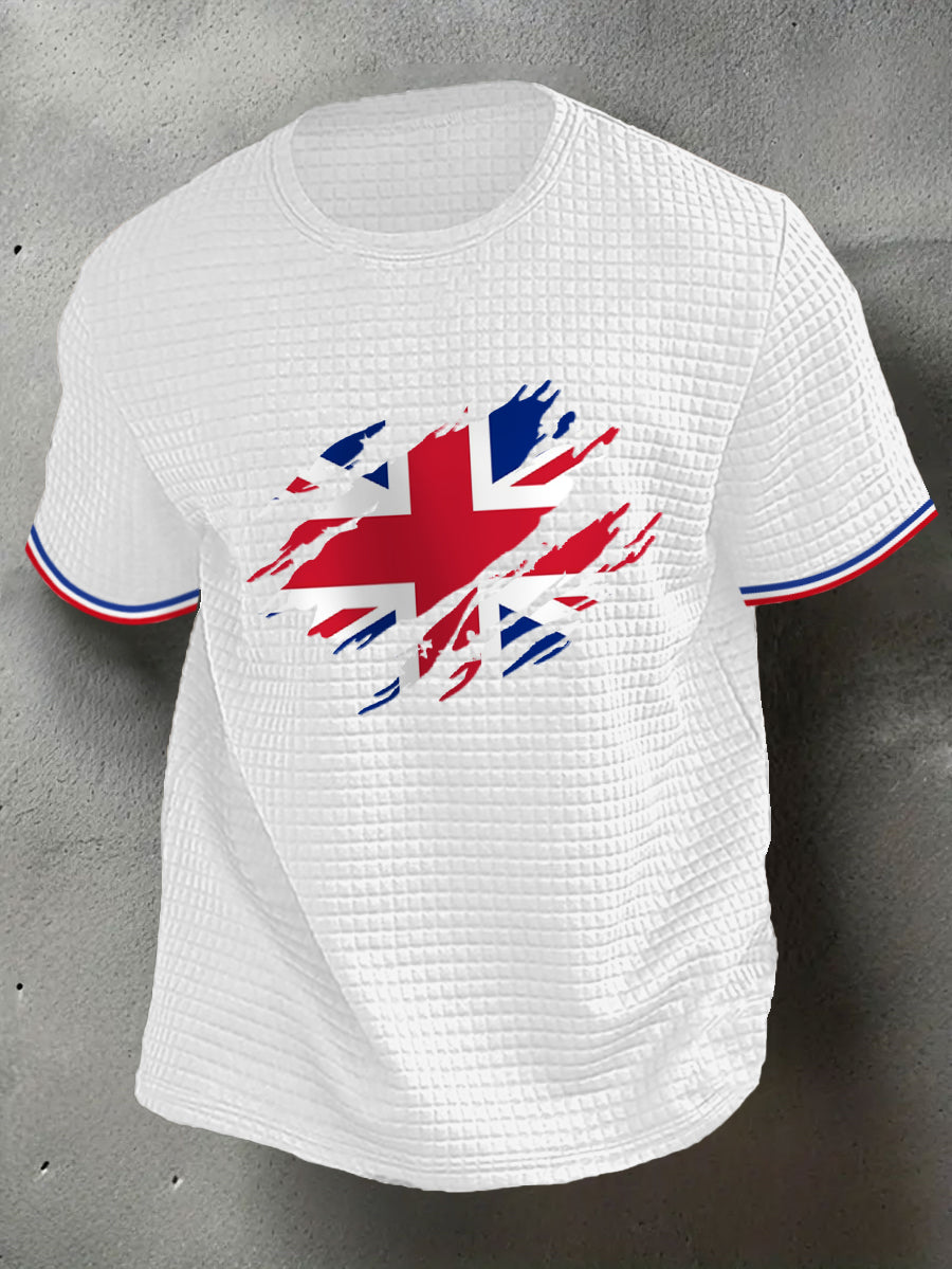Men's UK Flag Print Casual Short-Sleeve Waffle Tee