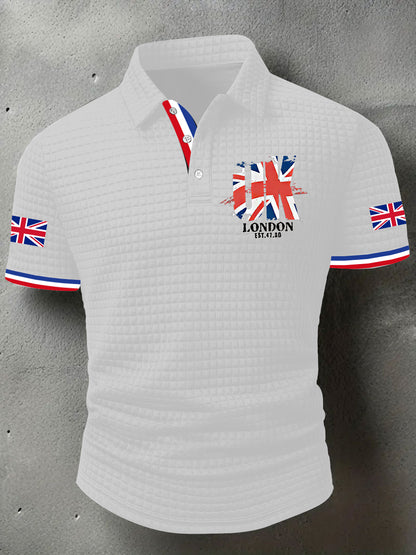 Men's UK Flag Print Casual Short-Sleeve Waffle Short Sleeve Top
