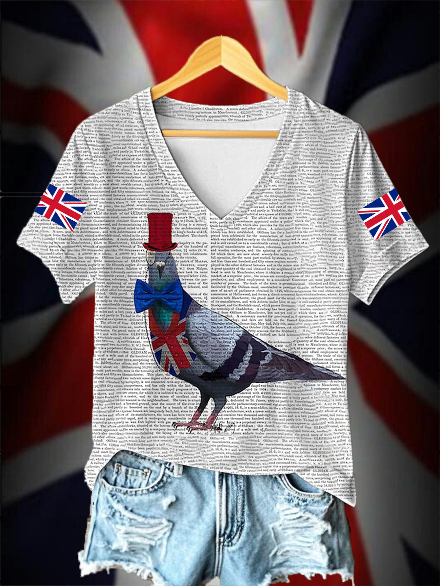 Women's London Pigeon With British Flag Short Sleeve T-shirt