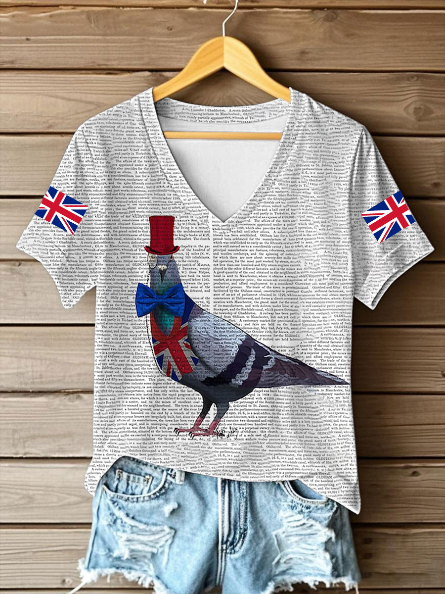 Women's London Pigeon With British Flag Short Sleeve T-shirt