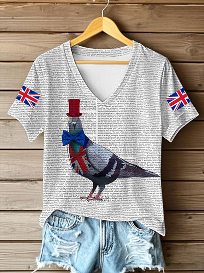 Women's London Pigeon With British Flag Short Sleeve T-shirt
