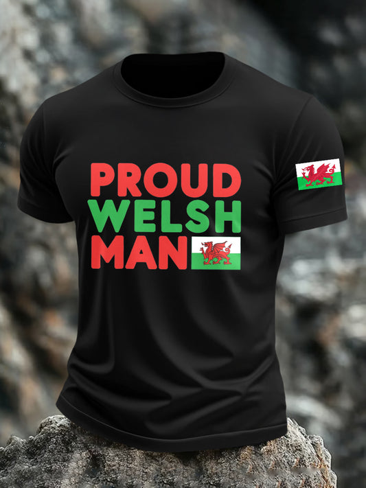 Men's Proud Welsh Man Print Waffle Fabric Casual Shirt