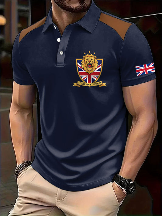 Men's UK Flag Lion Patriot Printed Casual Tops