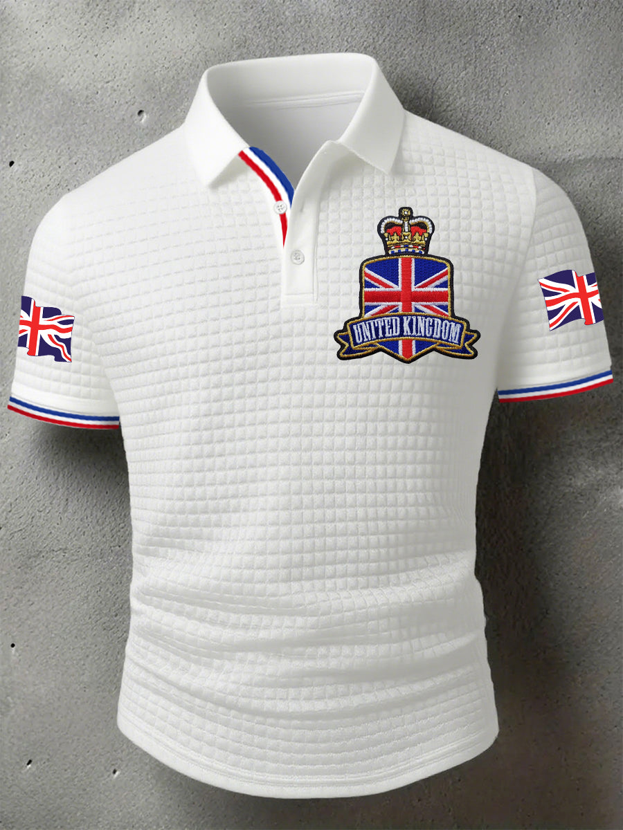 Men's UK Flag Print Casual Short-Sleeve Waffle Top