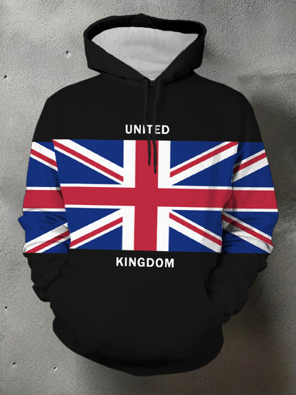 Men's UK Flag Print Casual Pocket Hoodie