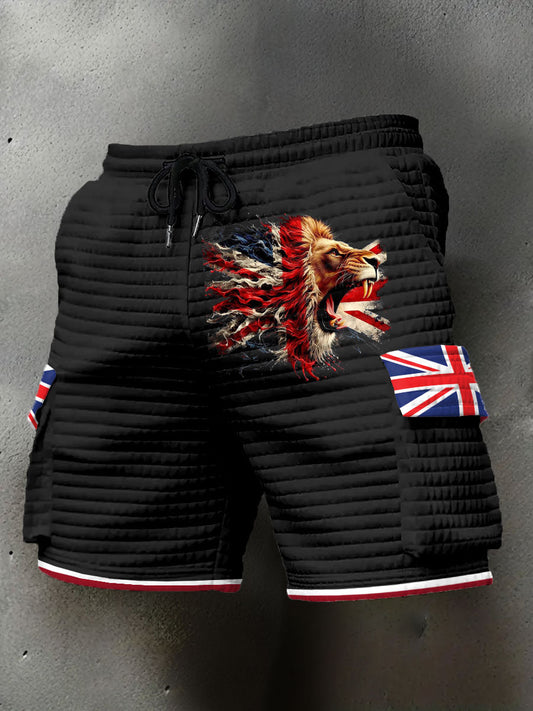 Men's UK Flag Lion Printed Shorts