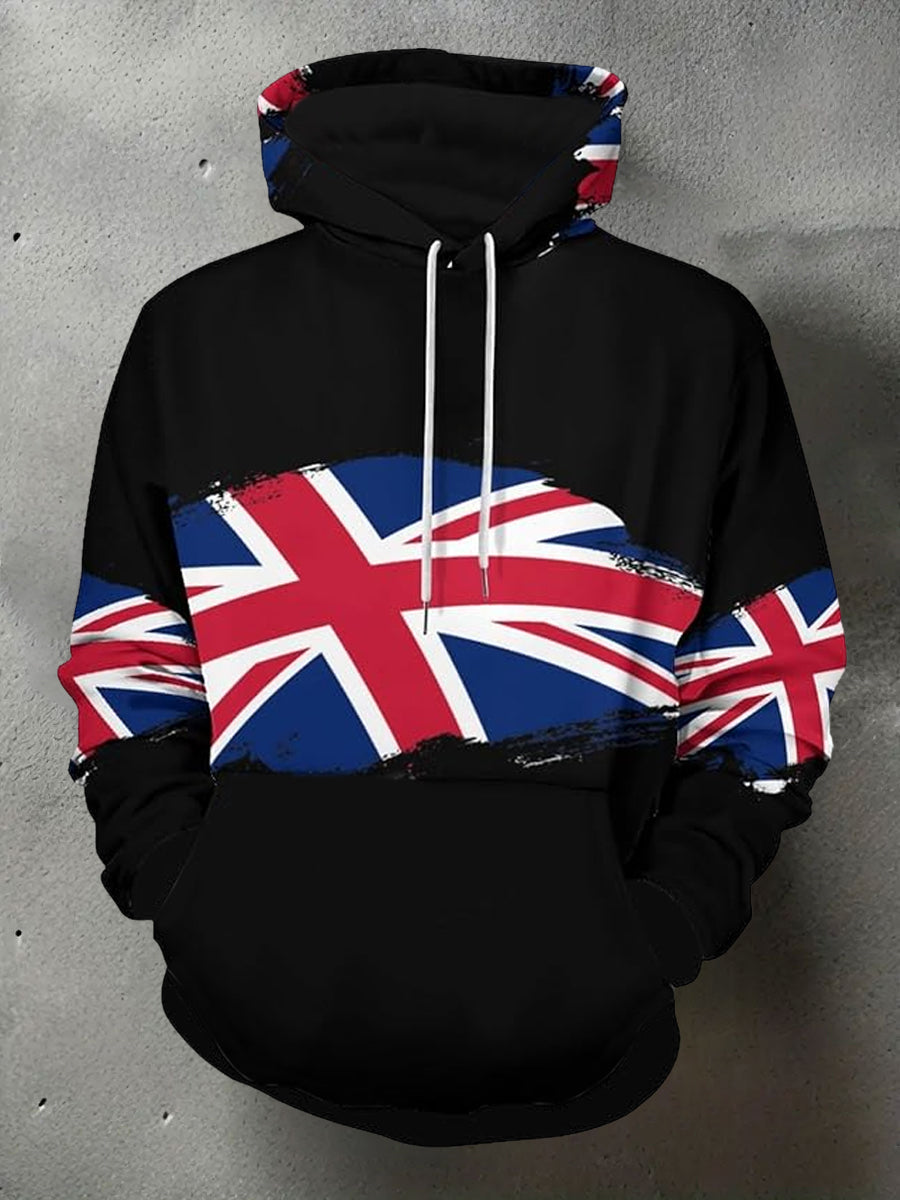 Men's UK Flag Print Casual Pocket Hoodie