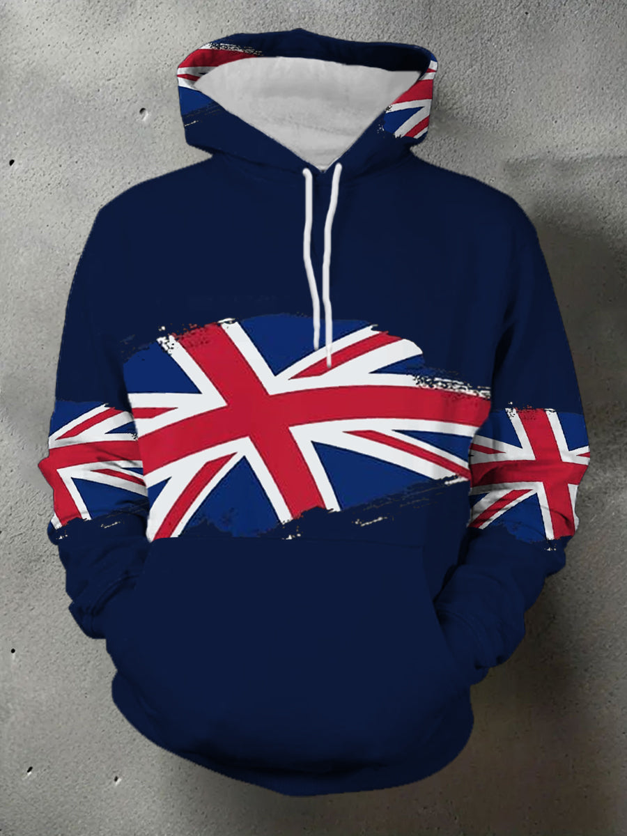 Men's UK Flag Print Casual Pocket Hoodie