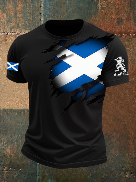 Men's Scotland Flag Proud The Brave Printed Casual Short Sleeve T-shirt