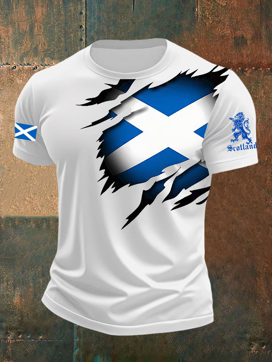 Men's Scotland Flag Proud The Brave Printed Casual Short Sleeve T-shirt