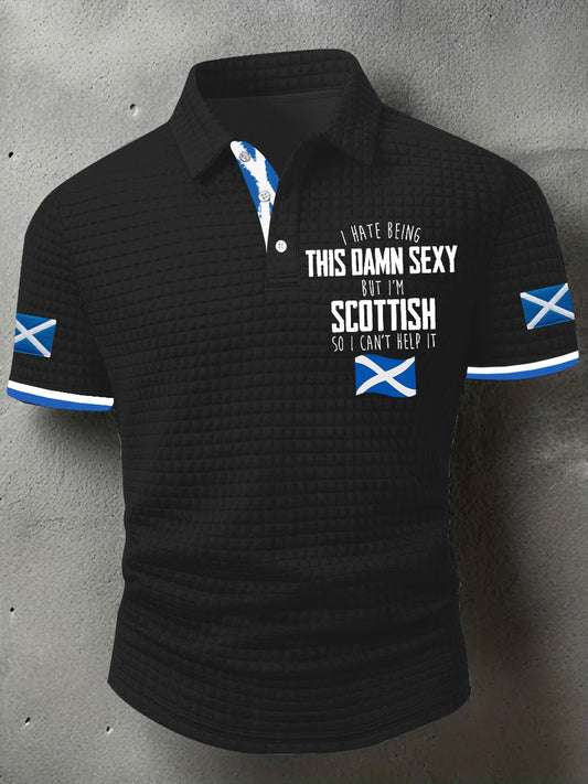 Men's Funny Scottish Scotland Flag  I'm Scottish I Can't Help It Printed Casual Short Sleeve Top