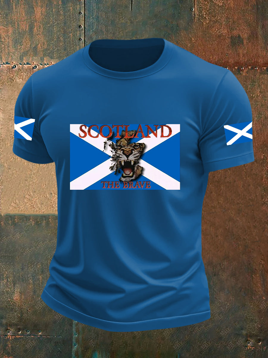 Men's Scotland Flag Proud The Brave Printed Casual Short Sleeve T-shirt