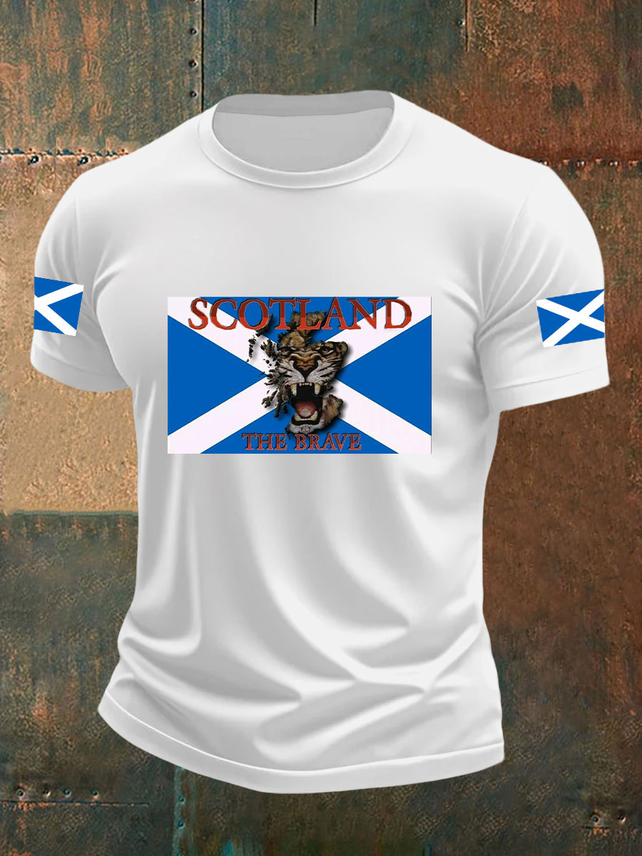 Men's Scotland Flag Proud The Brave Printed Casual Short Sleeve T-shirt