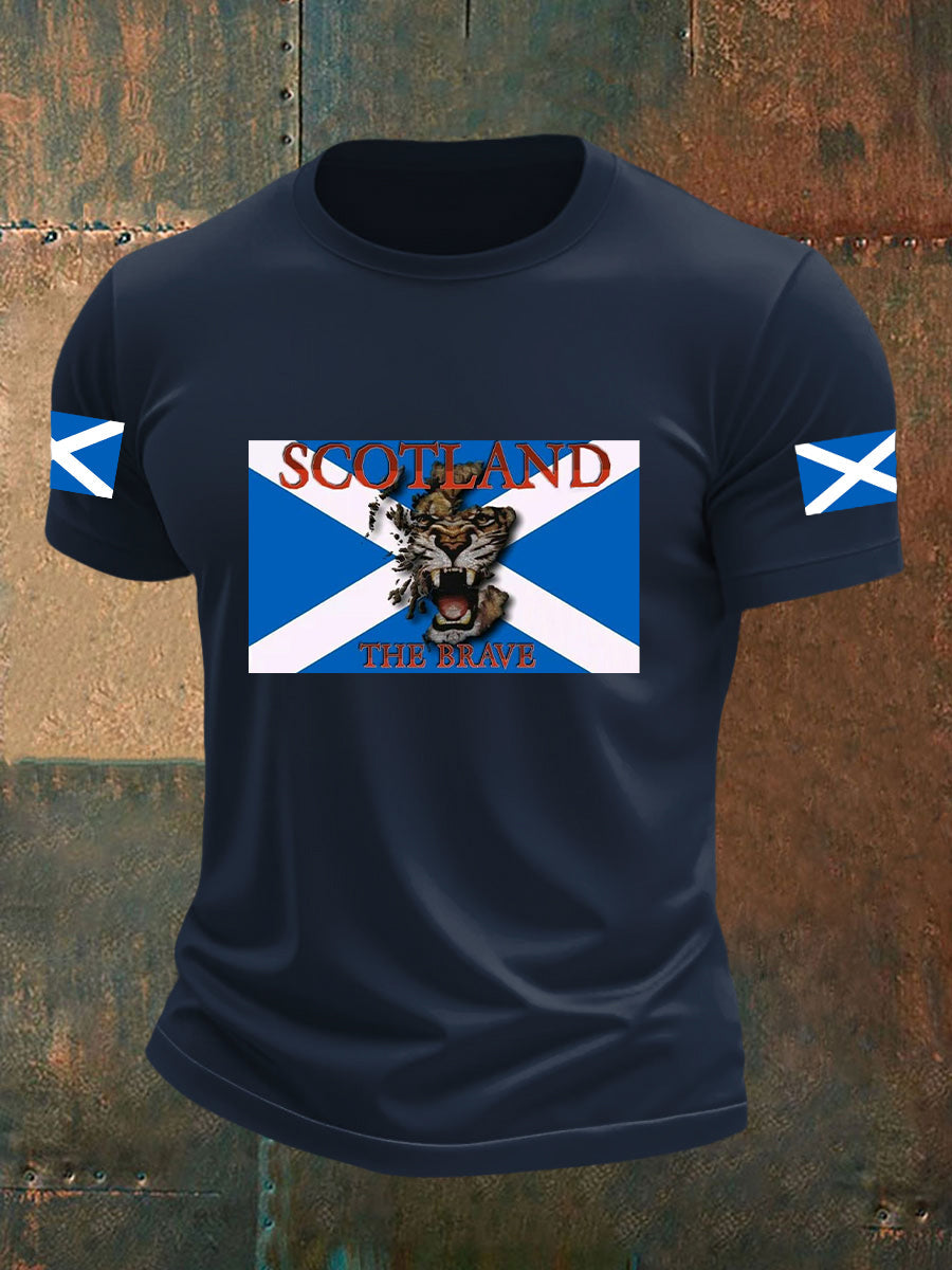 Men's Scotland Flag Proud The Brave Printed Casual Short Sleeve T-shirt