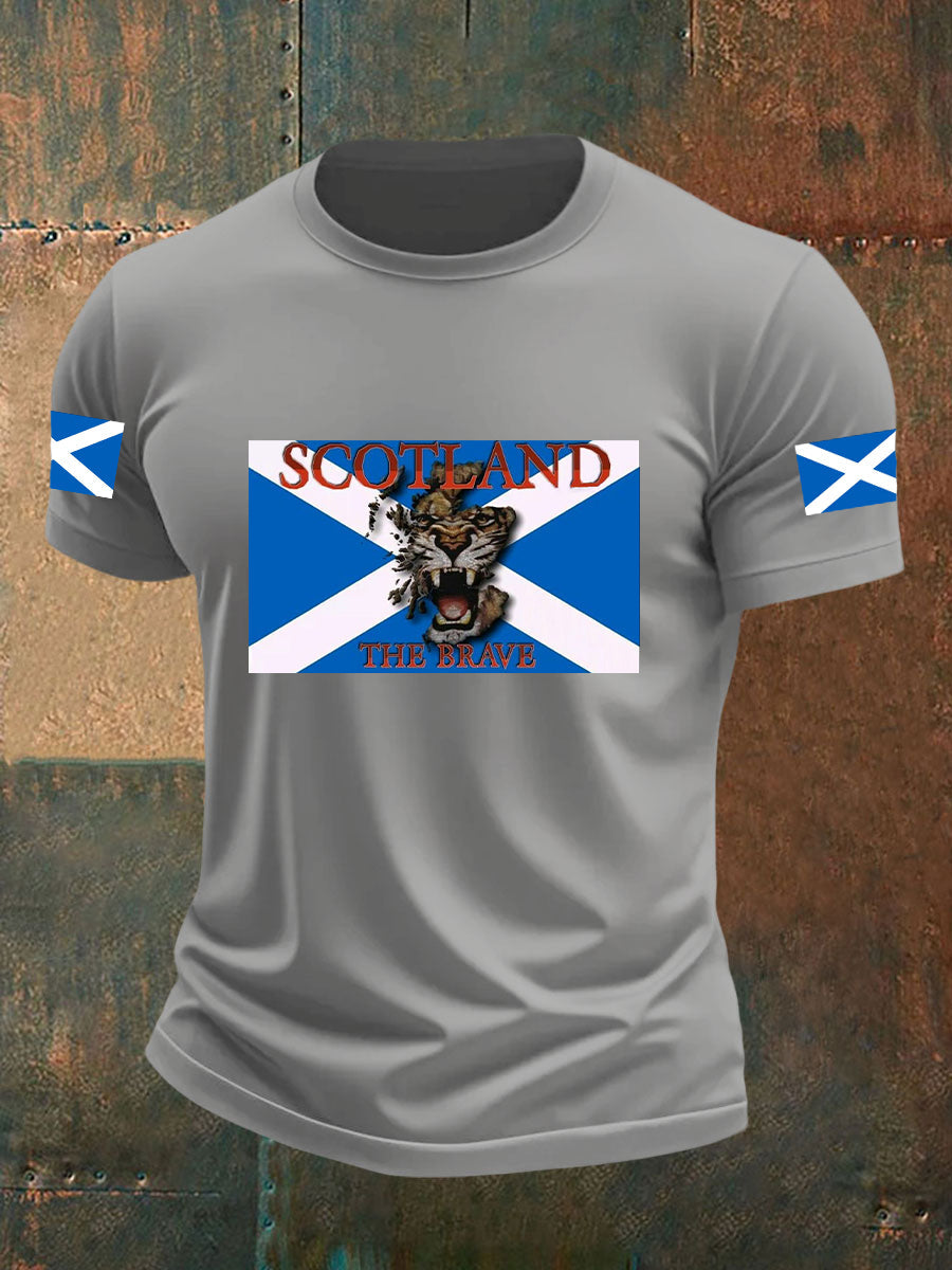 Men's Scotland Flag Proud The Brave Printed Casual Short Sleeve T-shirt