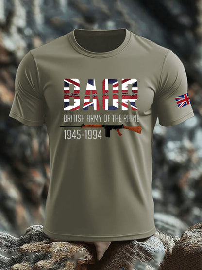 Men's British Veteran print imitation cotton short-sleeved T-shirt