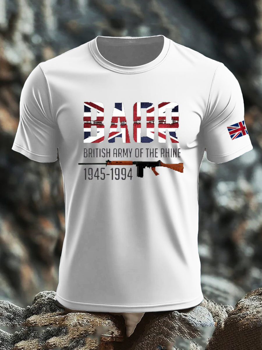 Men's British Veteran print imitation cotton short-sleeved T-shirt