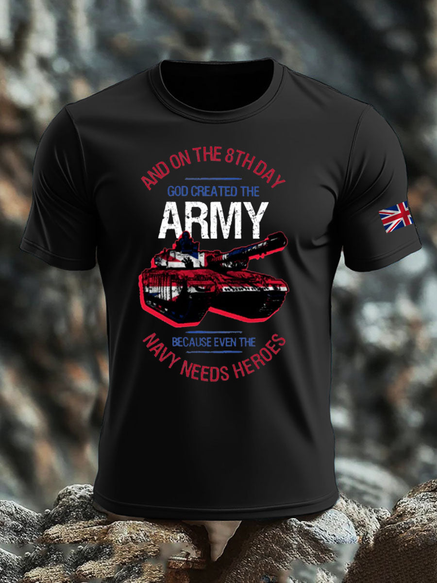 Men's British Veteran print imitation cotton short-sleeved T-shirt