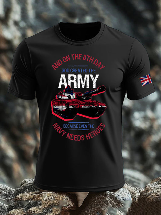 Men's British Veteran print imitation cotton short-sleeved T-shirt