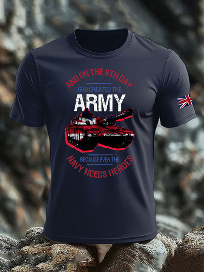 Men's British Veteran print imitation cotton short-sleeved T-shirt