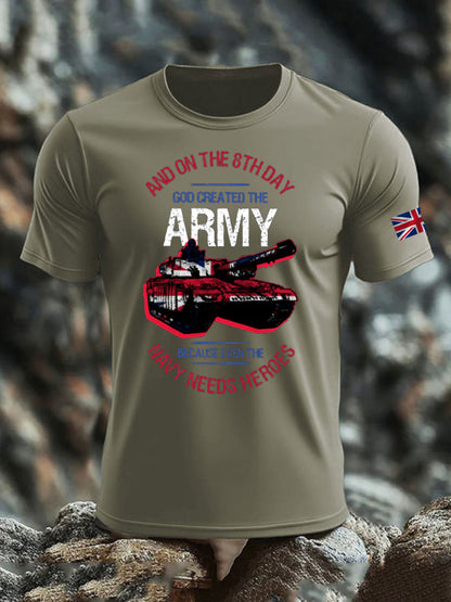 Men's British Veteran print imitation cotton short-sleeved T-shirt